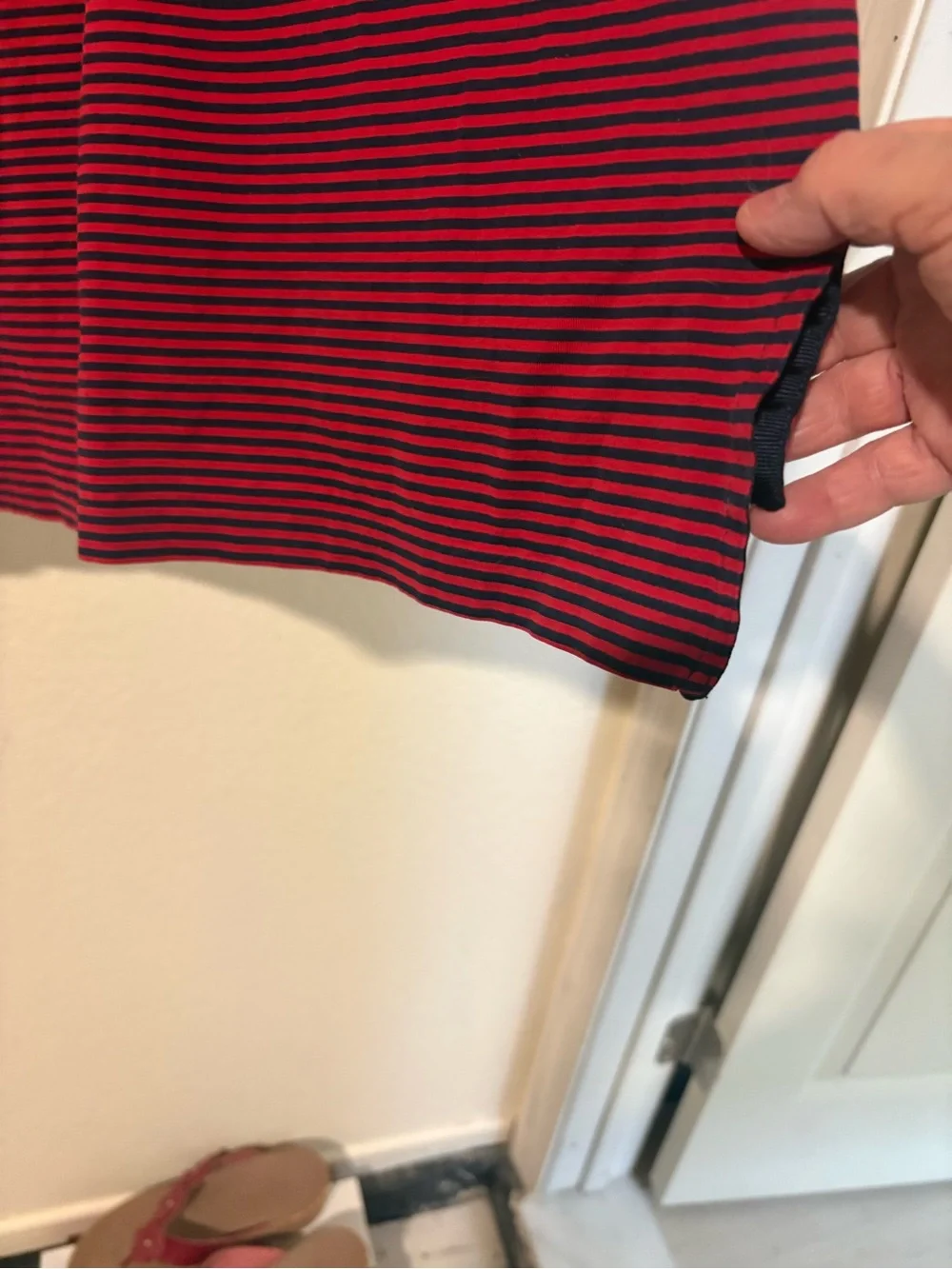 Men's Red and Black Striped Polo golf Shirt with Navy Collar